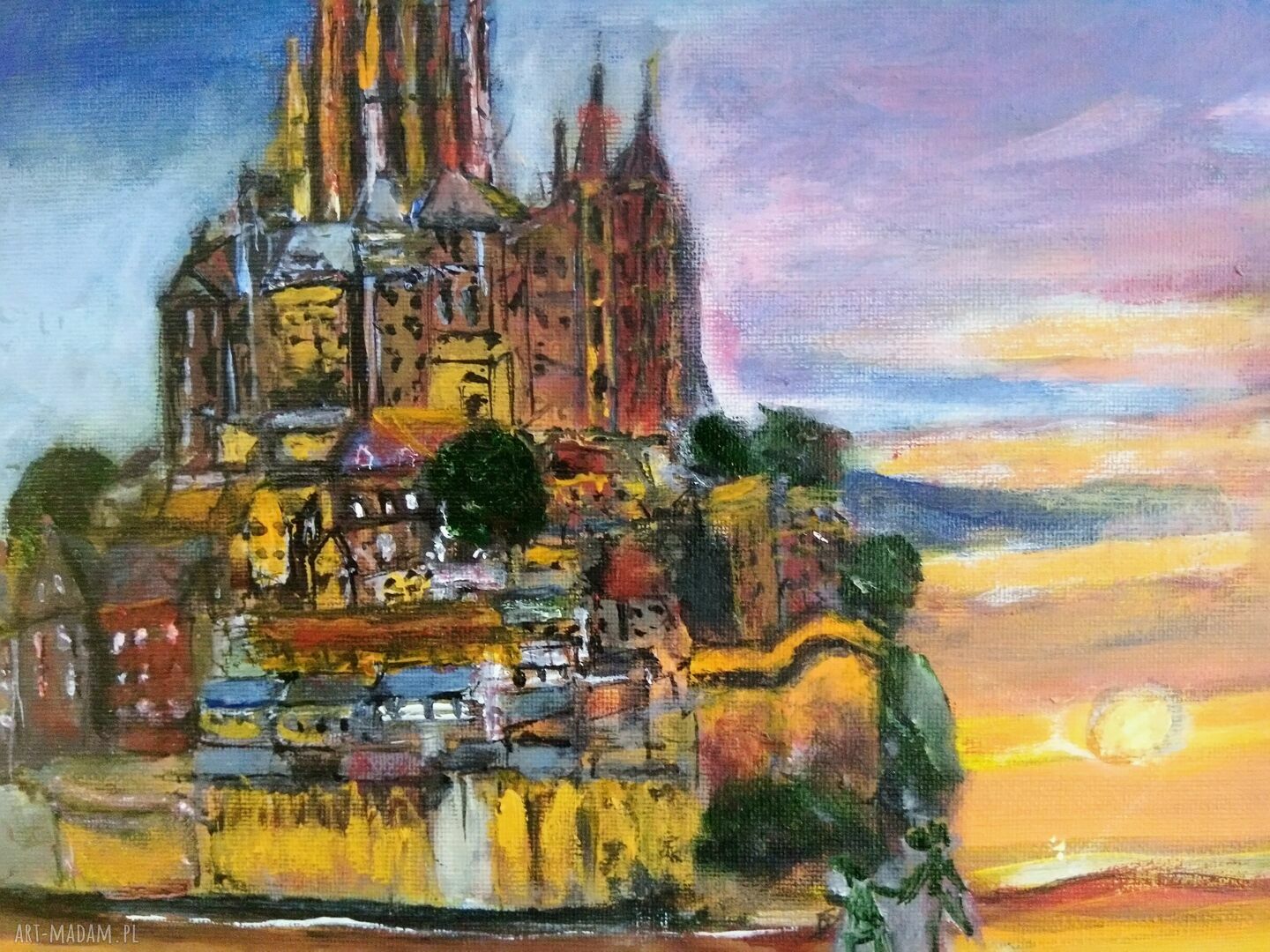 Mont Saint-Michel - ręcznie malowany obraz akrylowy na płótnie 24x30 cm