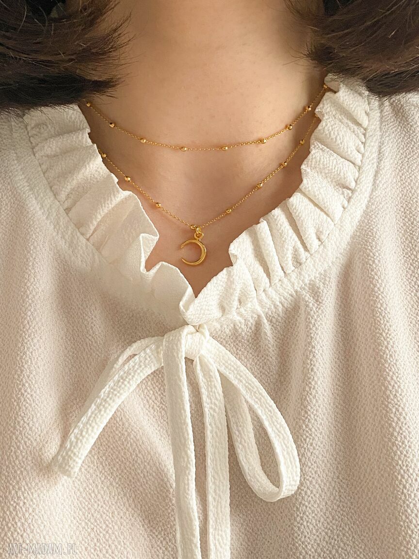 naszyjniki: Srebrny kuleczkowy naszyjnik z księżycem handmade