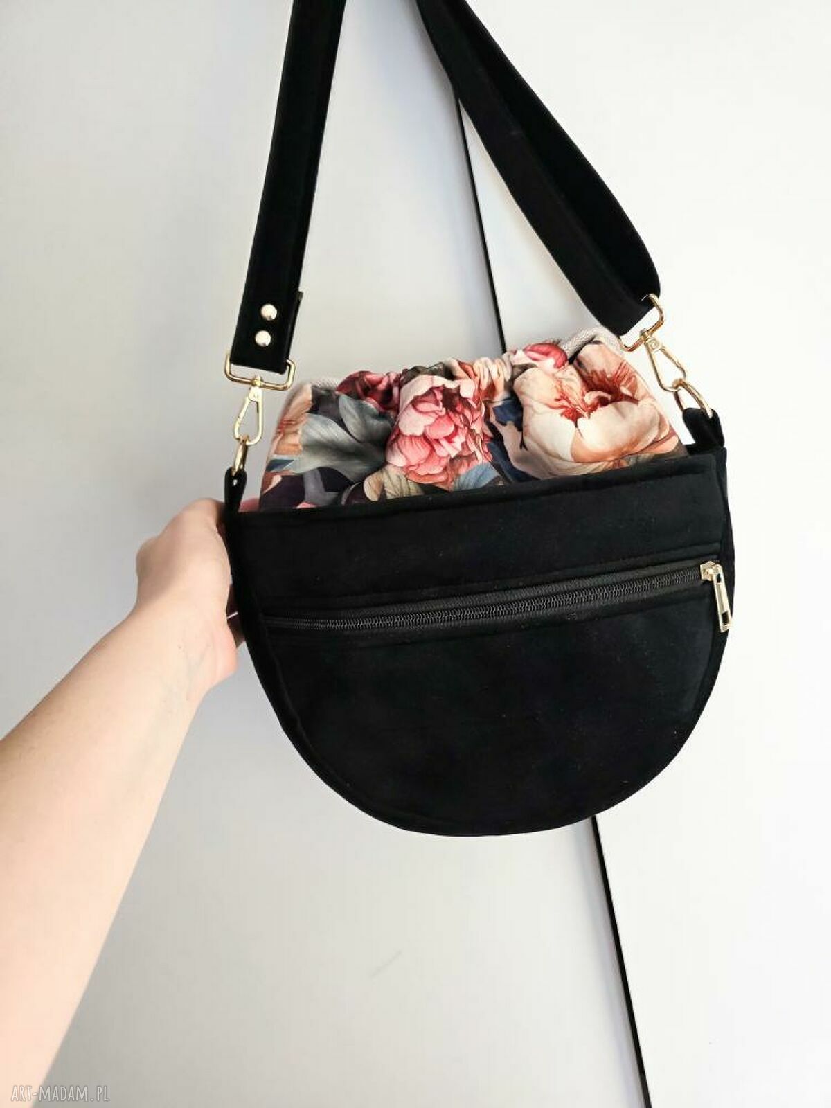 Torebka Moon z kominem w piwoniach - na ramię handmade