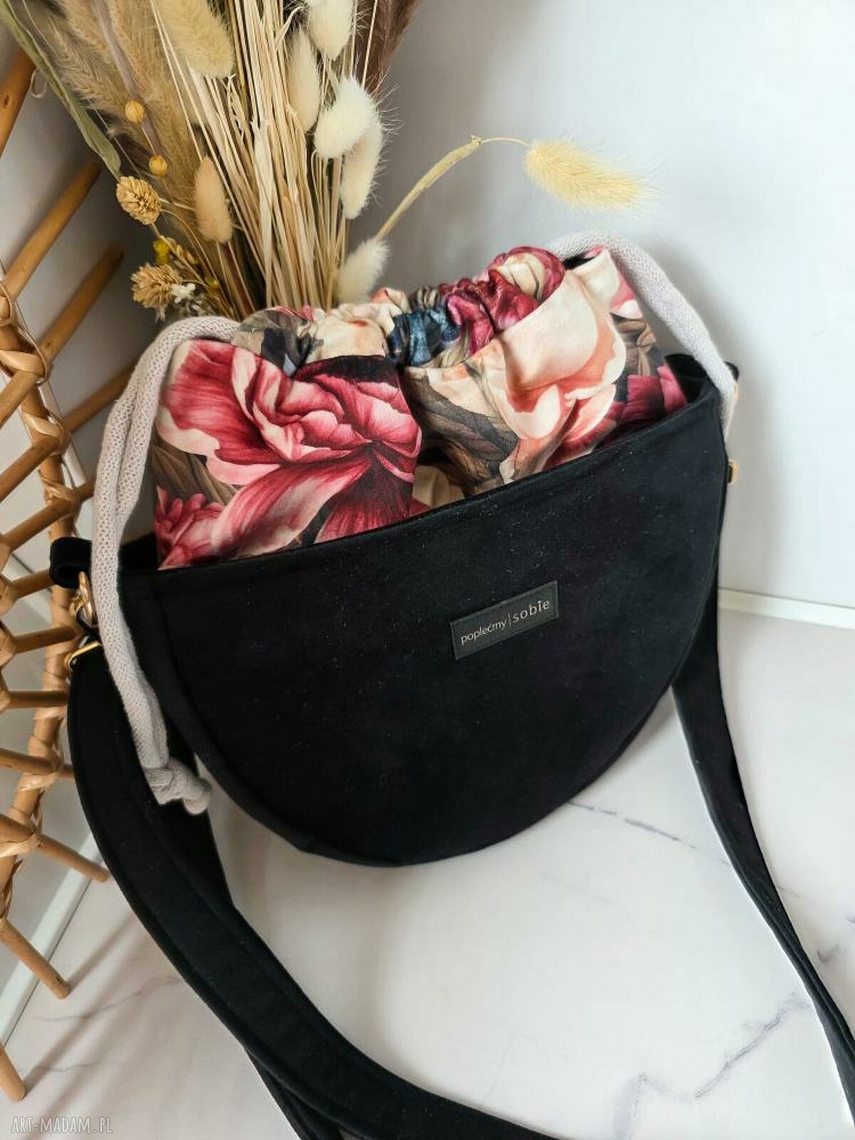 Torebka Moon z kominem w piwoniach - na ramię handmade