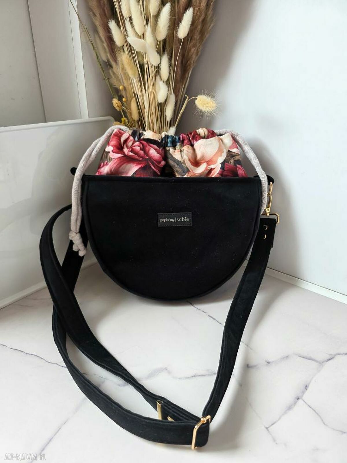 Torebka Moon z kominem w piwoniach - na ramię handmade