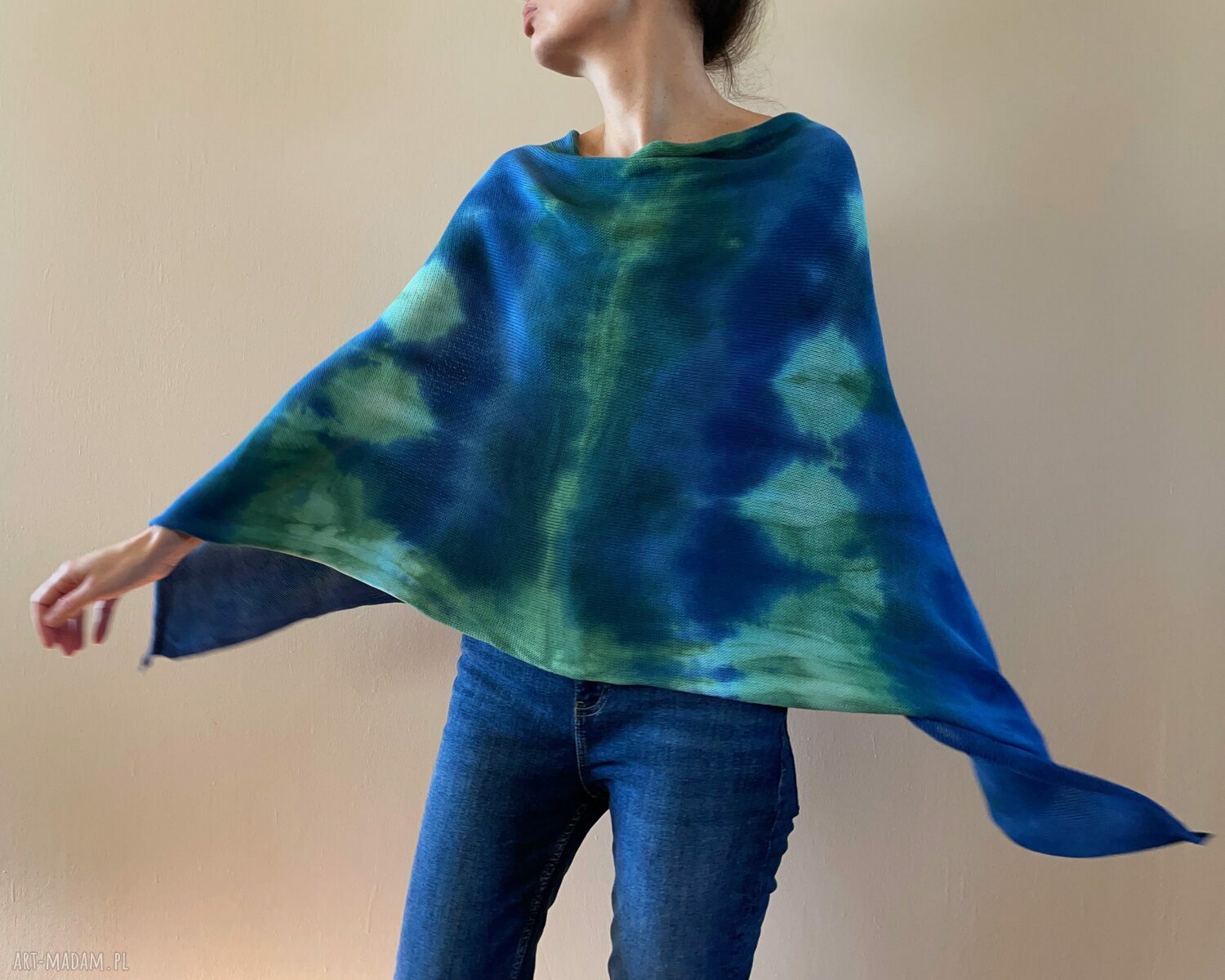 Narzutka morska z bawełny - ręcznie barwione poncho one size