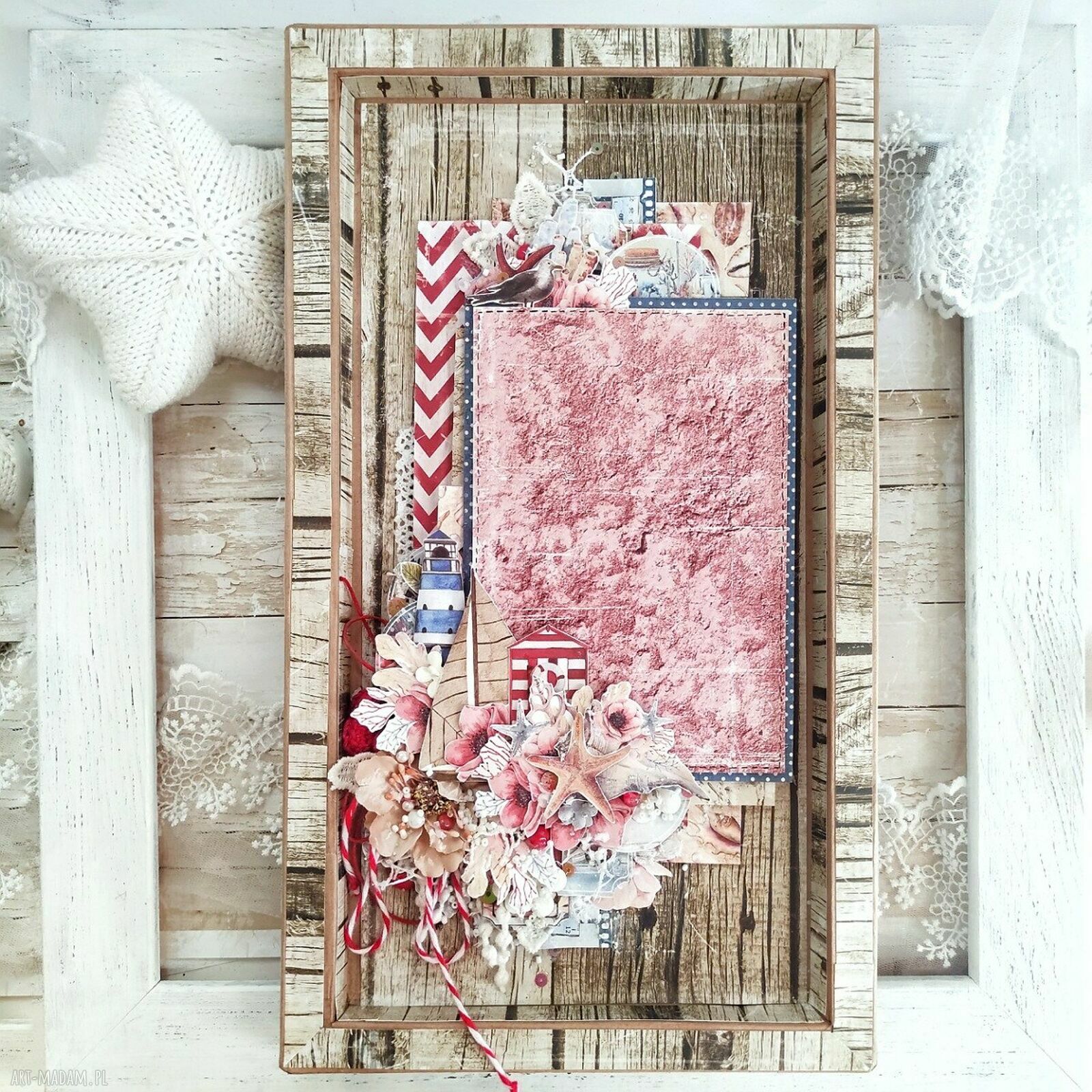 Morska ramka na zdjęcie 10x15 cm - styl plażowy handmade