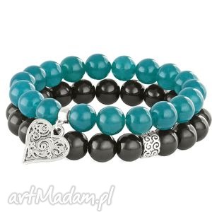 sea-green & black jade with bead & heart