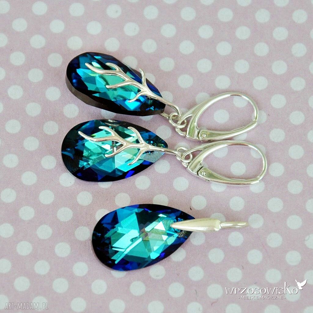 Morskie krople srebrze srebro swarovski komplet ekskluzywny