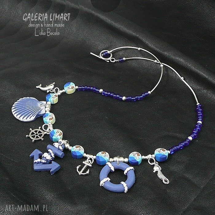 Morskie opowieści :) - naszyjnik marine z kotwicą i muszlą, handmade