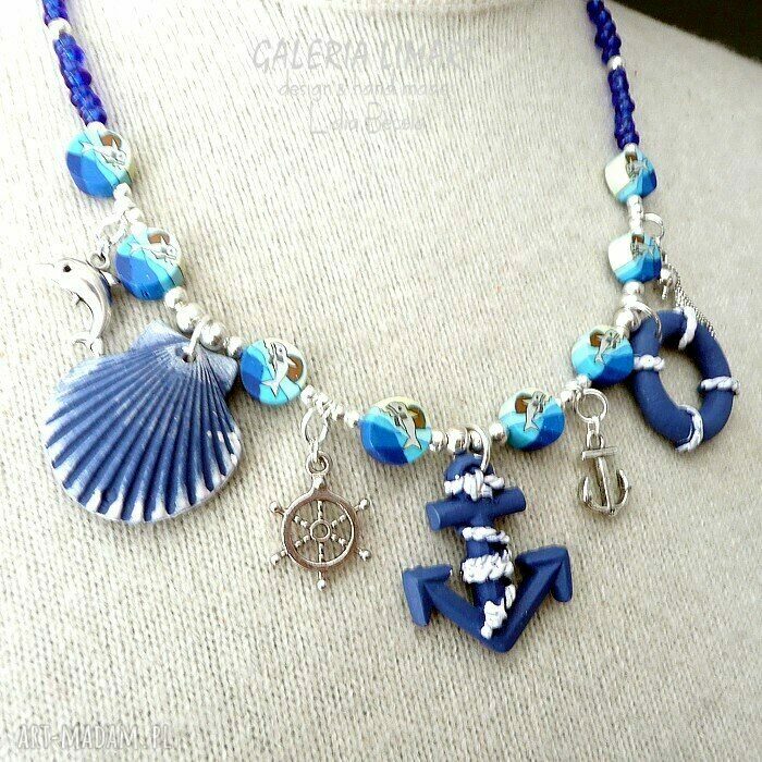Morskie opowieści :) - naszyjnik marine z kotwicą i muszlą, handmade