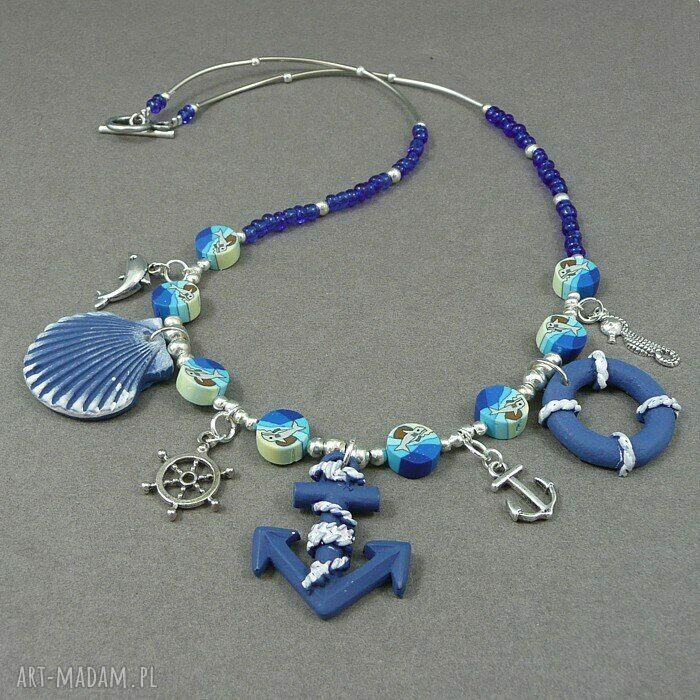 Morskie opowieści :) - naszyjnik marine z kotwicą i muszlą, handmade