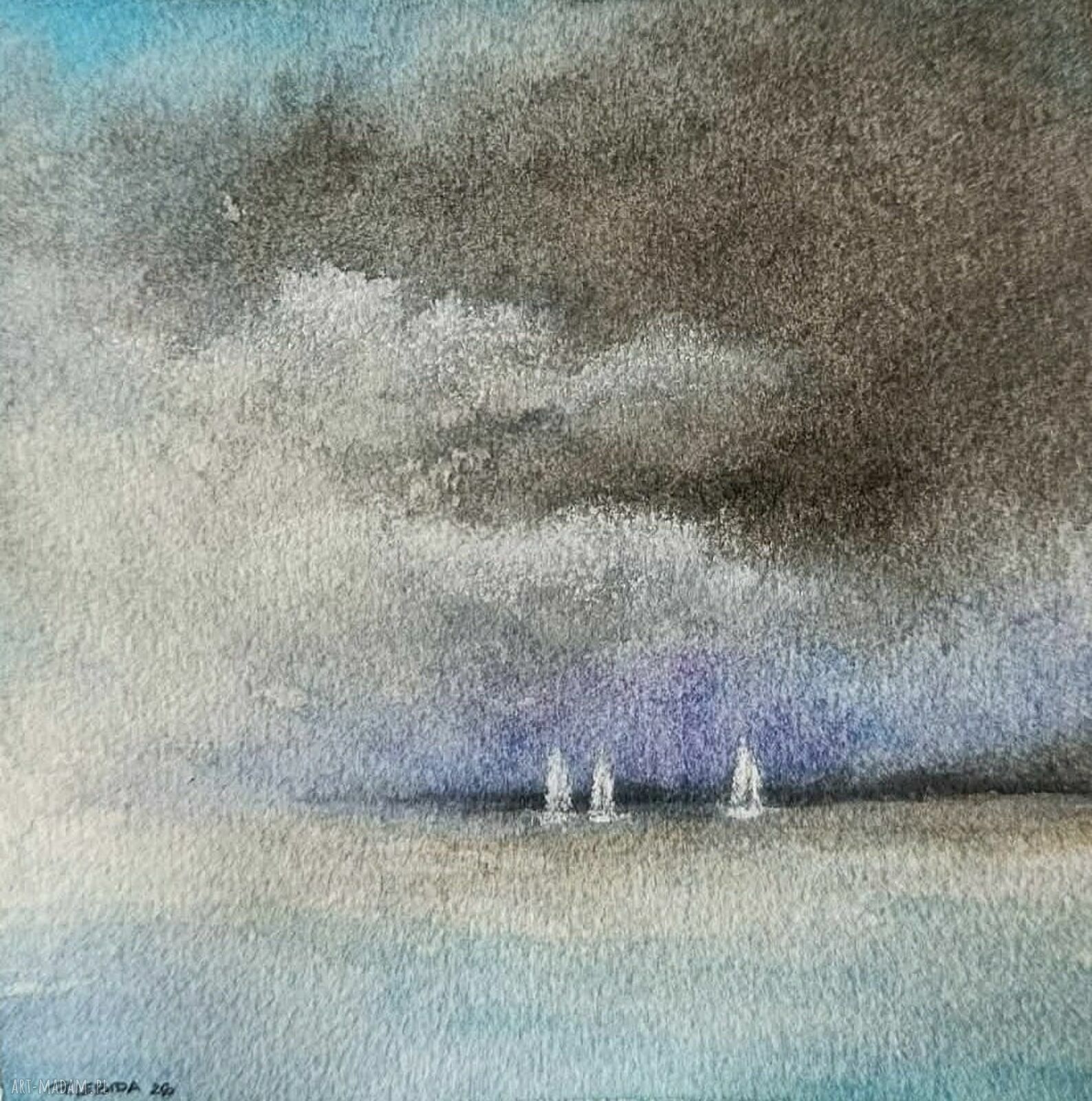 Oryginalna akwarela „Morze” 15x15 cm (bez ramy) - Paulina Lebida