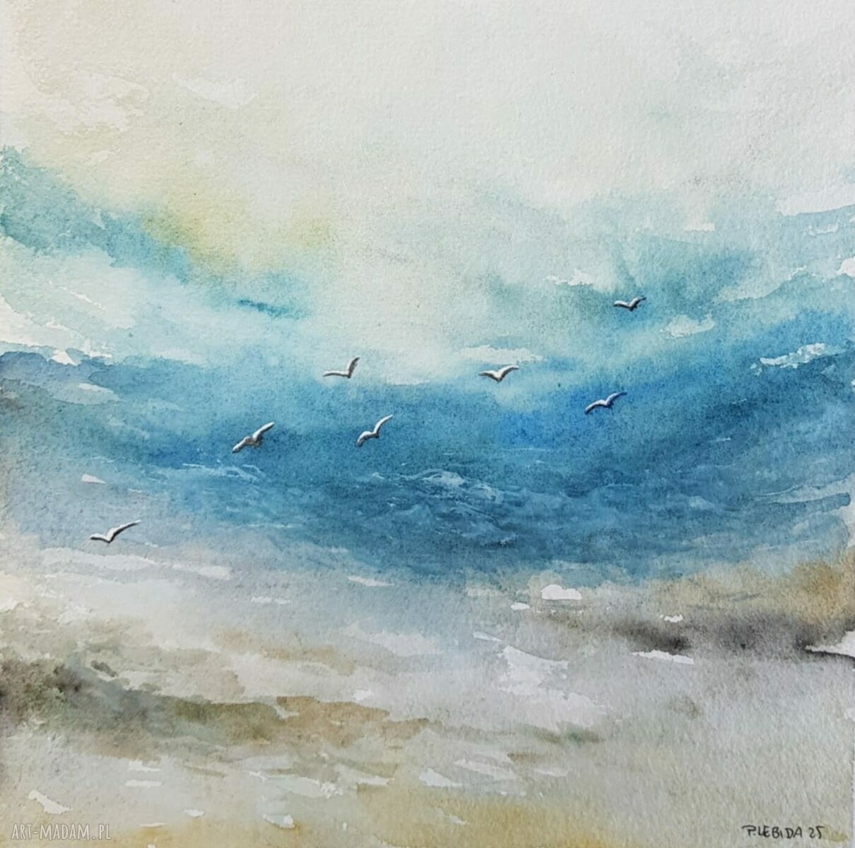 Morze - oryginalna akwarela 20x20 cm