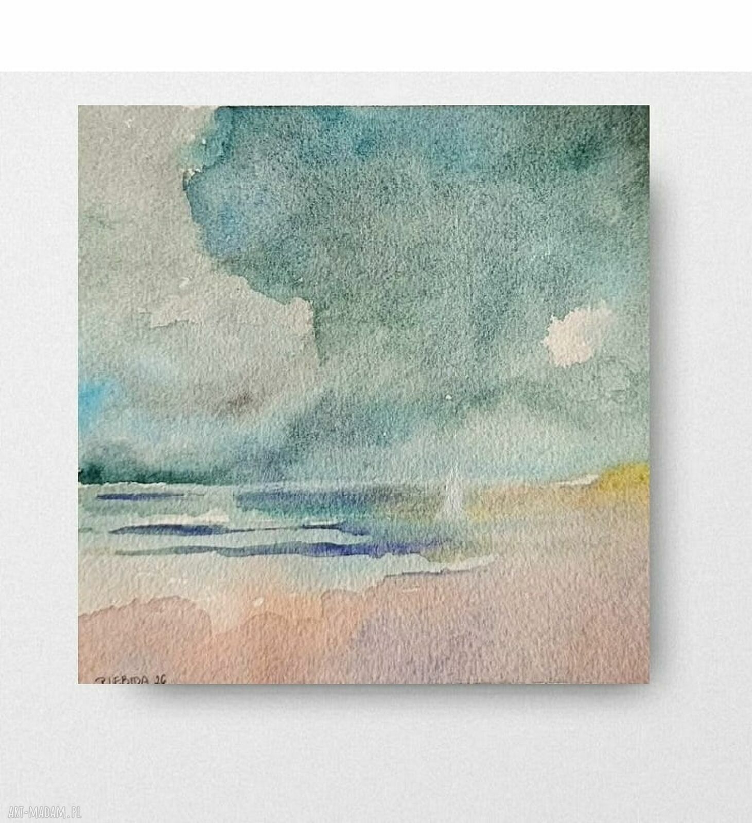 MORZE - akwarela 15 x 15 cm ręcznie malowana, sygnowana