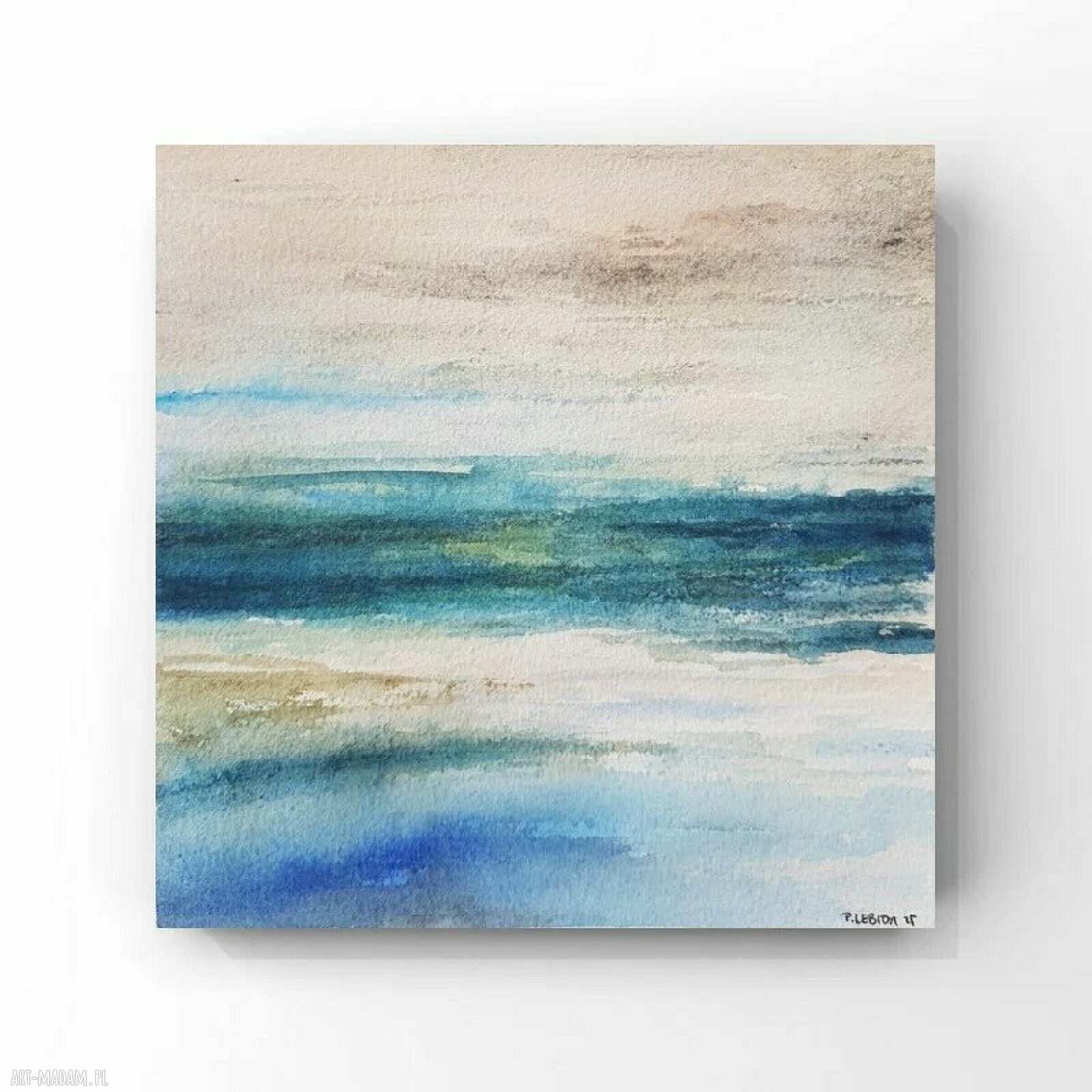 Morze - kwadratowa akwarela 15x15 cm