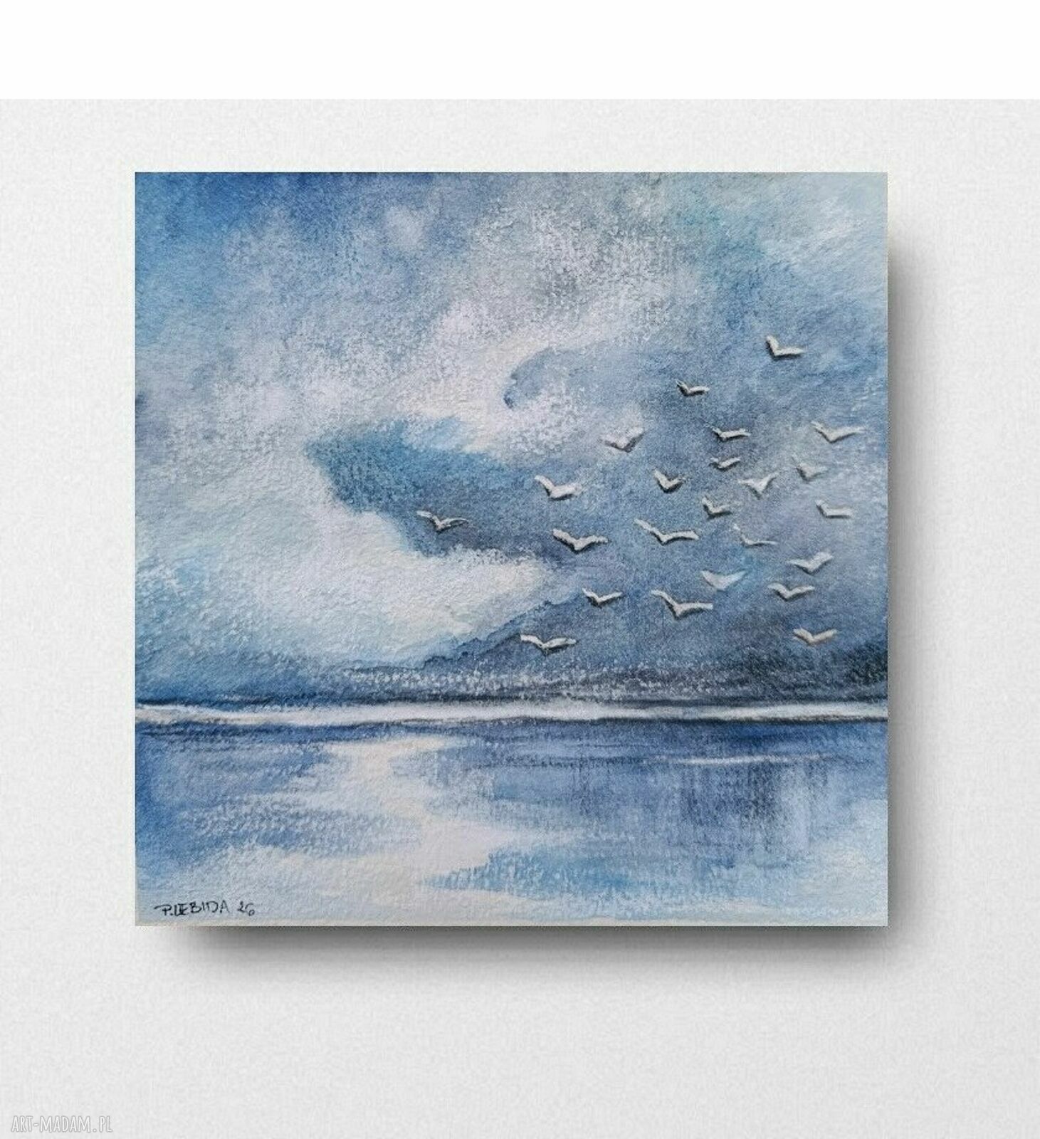 Akwarela Morze 15x15 cm - oryginalny obraz ręcznie malowany