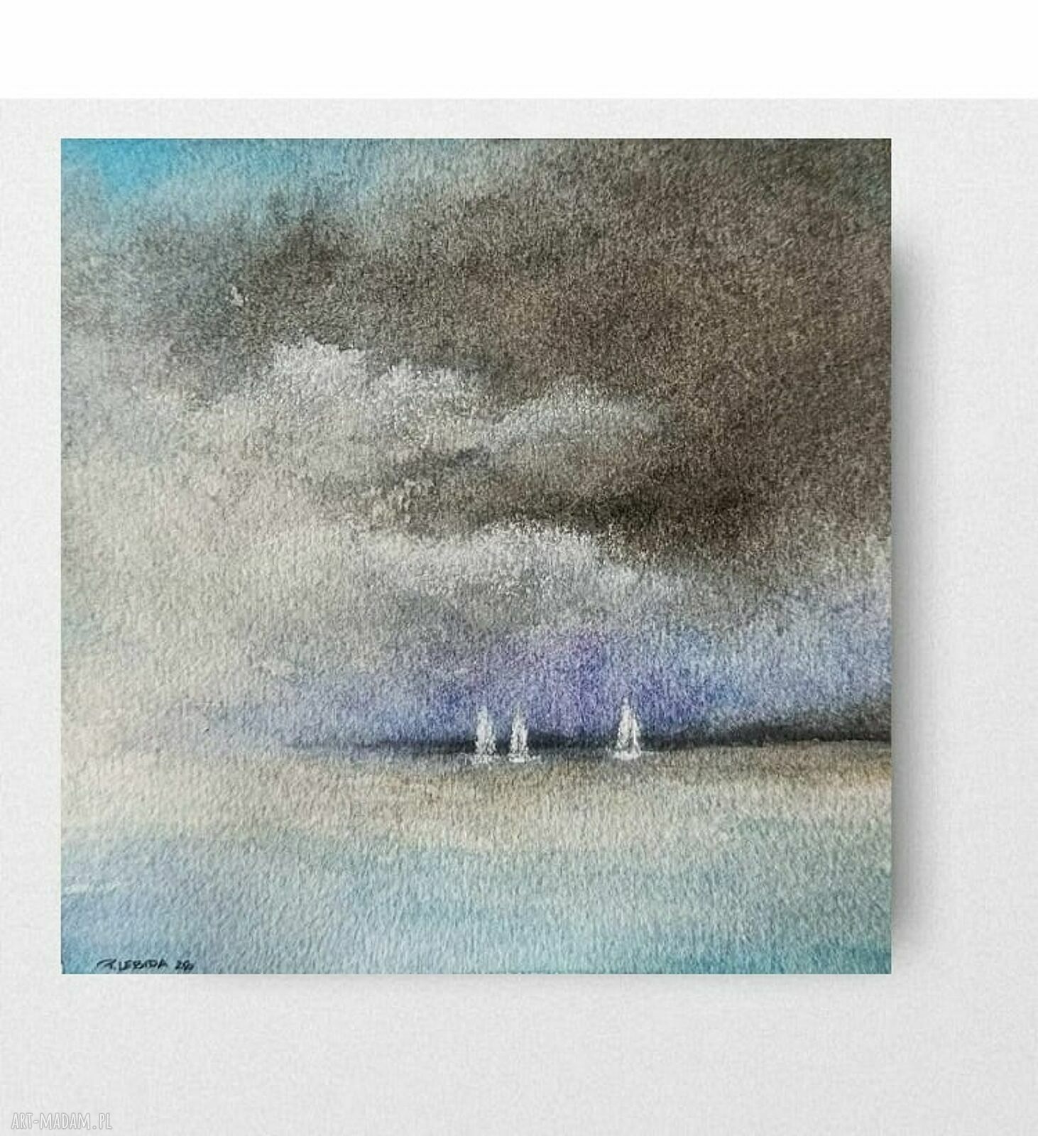 Oryginalna akwarela „Morze” 15x15 cm bez ramy - Paulina Lebida