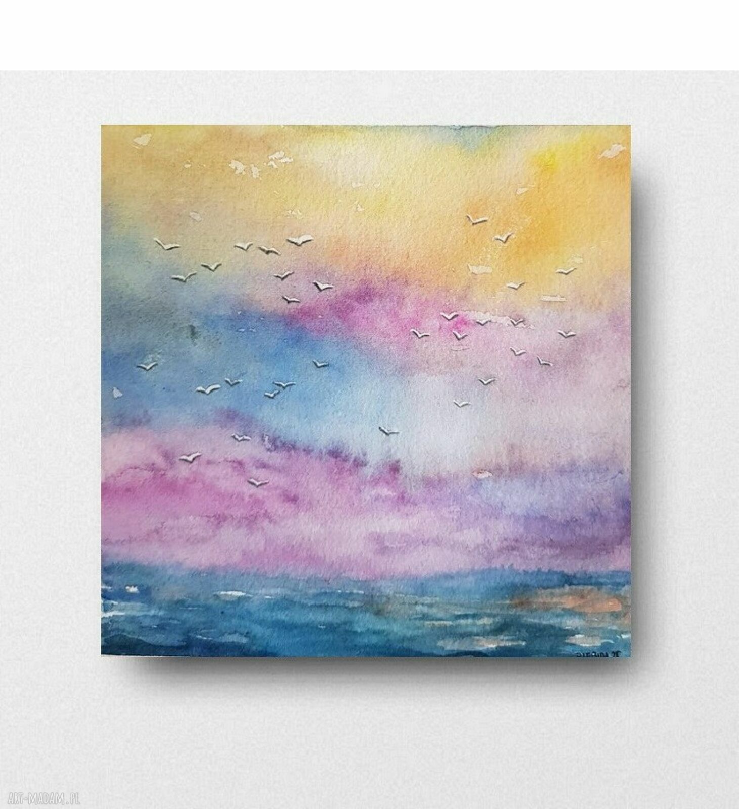 Akwarela „Morze” 20x20 cm - oryginalny obraz ręcznie malowany