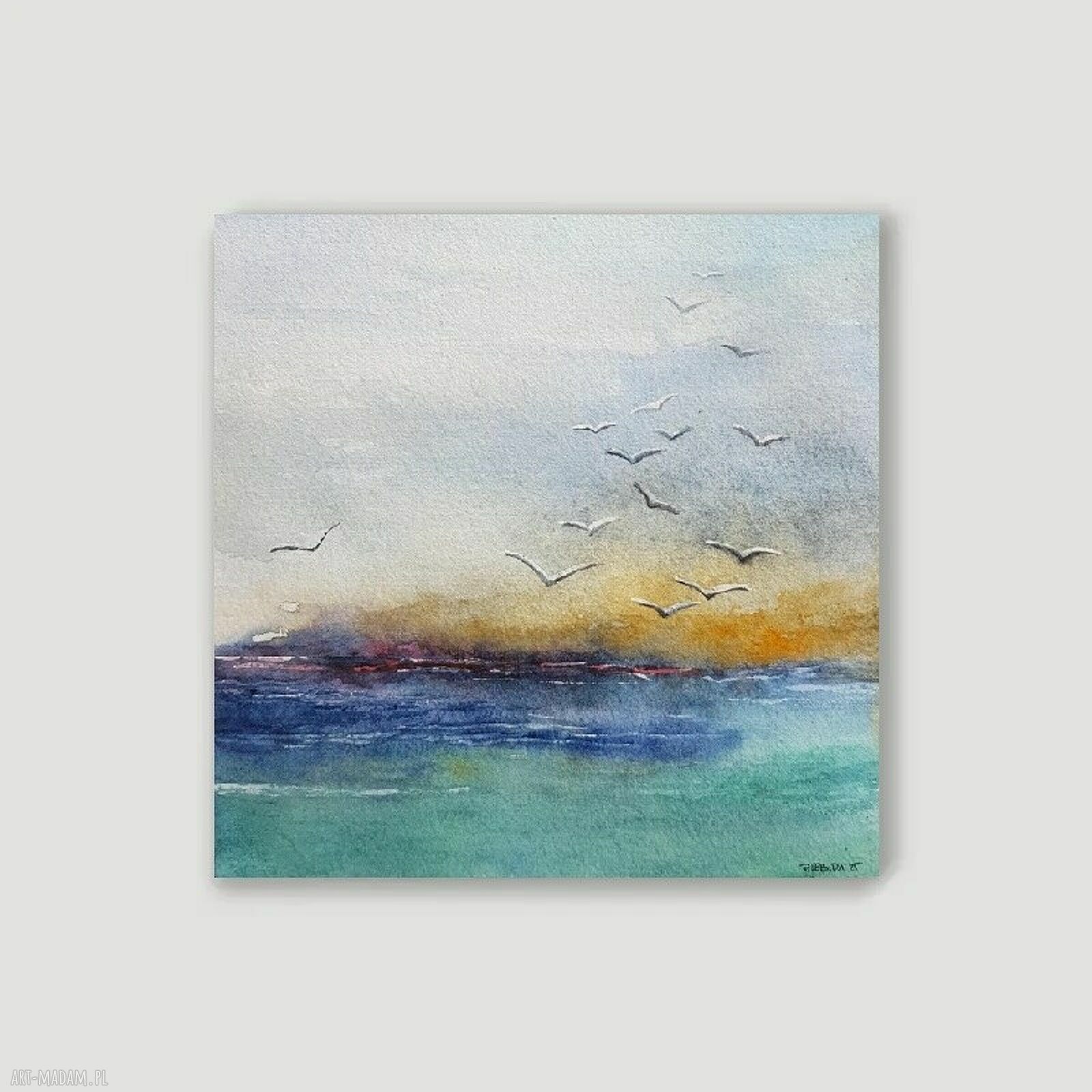 Akwarela Morze 20x20 cm - ręcznie malowana, sygnowana bez oprawy