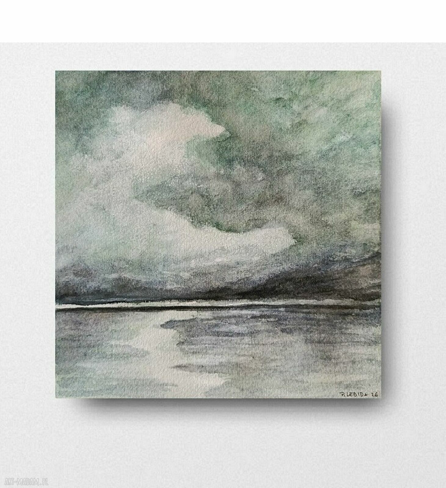 Morze - akwarela w formacie 20x20 cm kwadrat