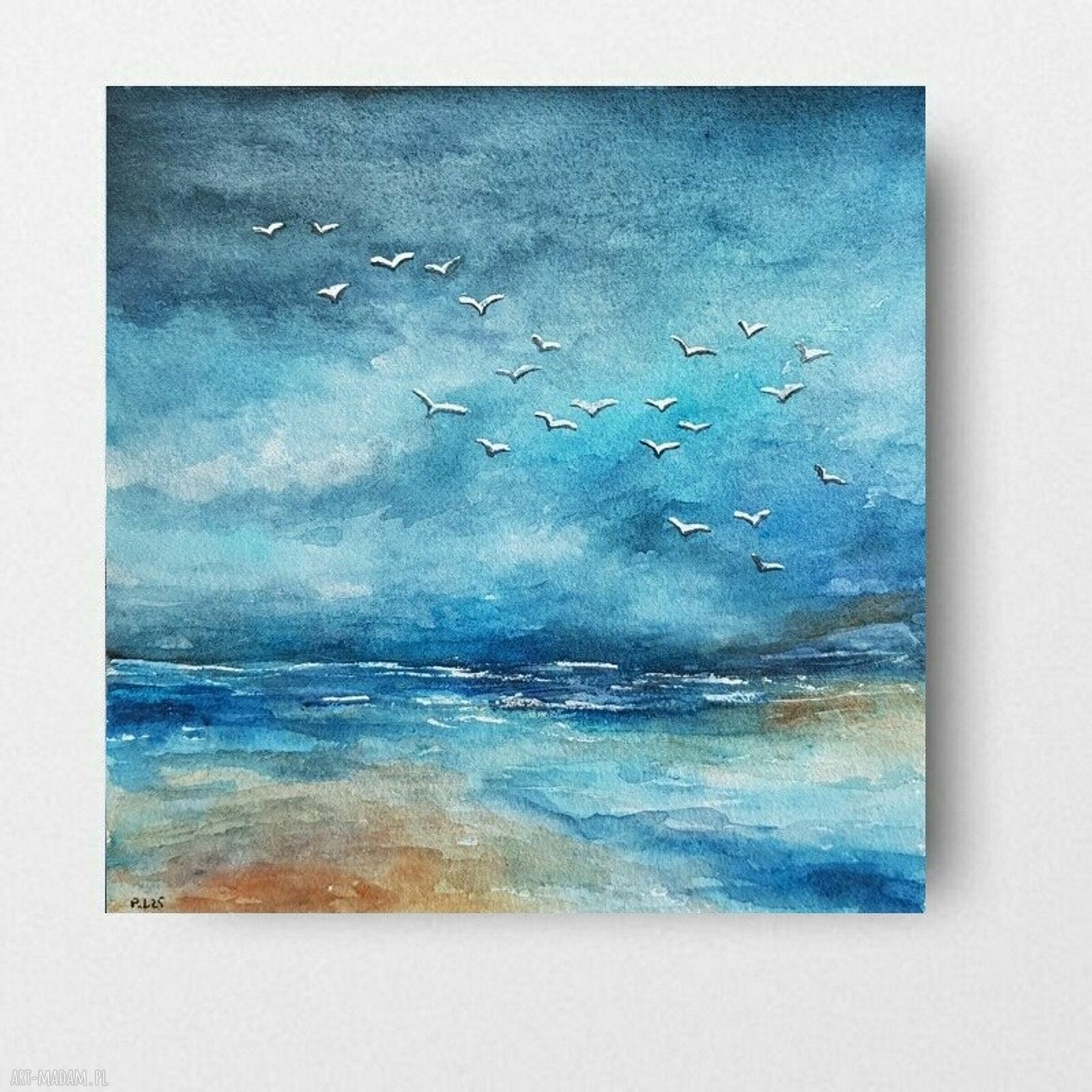 Morze - obraz akwarelowy 20x20 cm sygnowany, bez oprawy