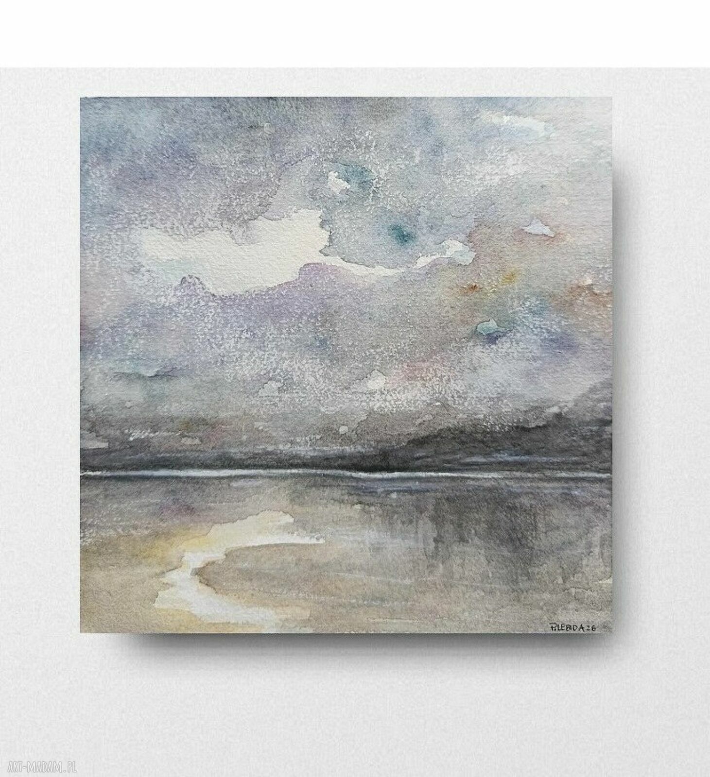 Morze - oryginalna akwarela 20x20 cm kwadrat Paulina Lebida, bez ramy