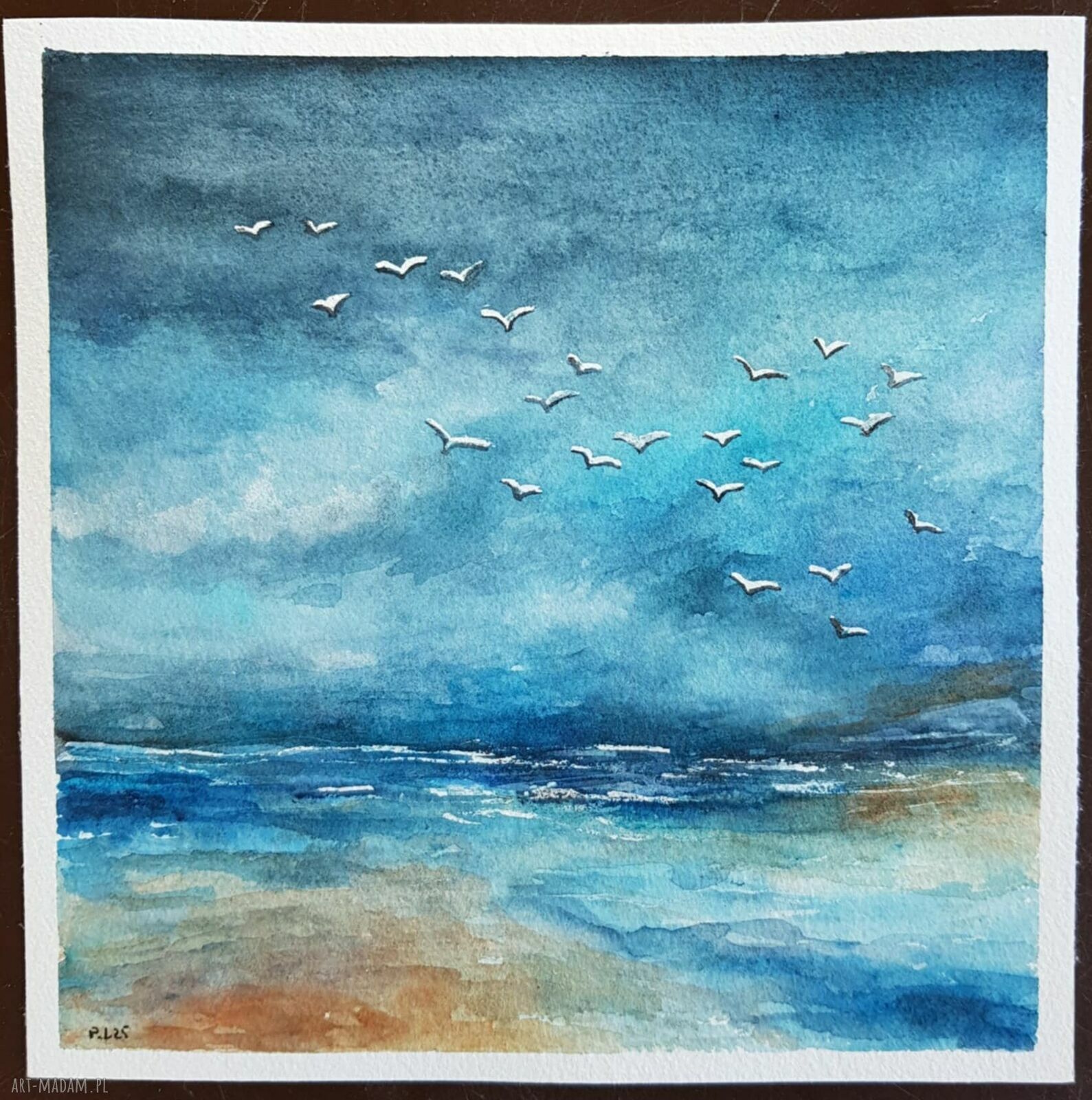 Morze - obraz akwarelowy 20x20 cm (sygnowany, bez oprawy)