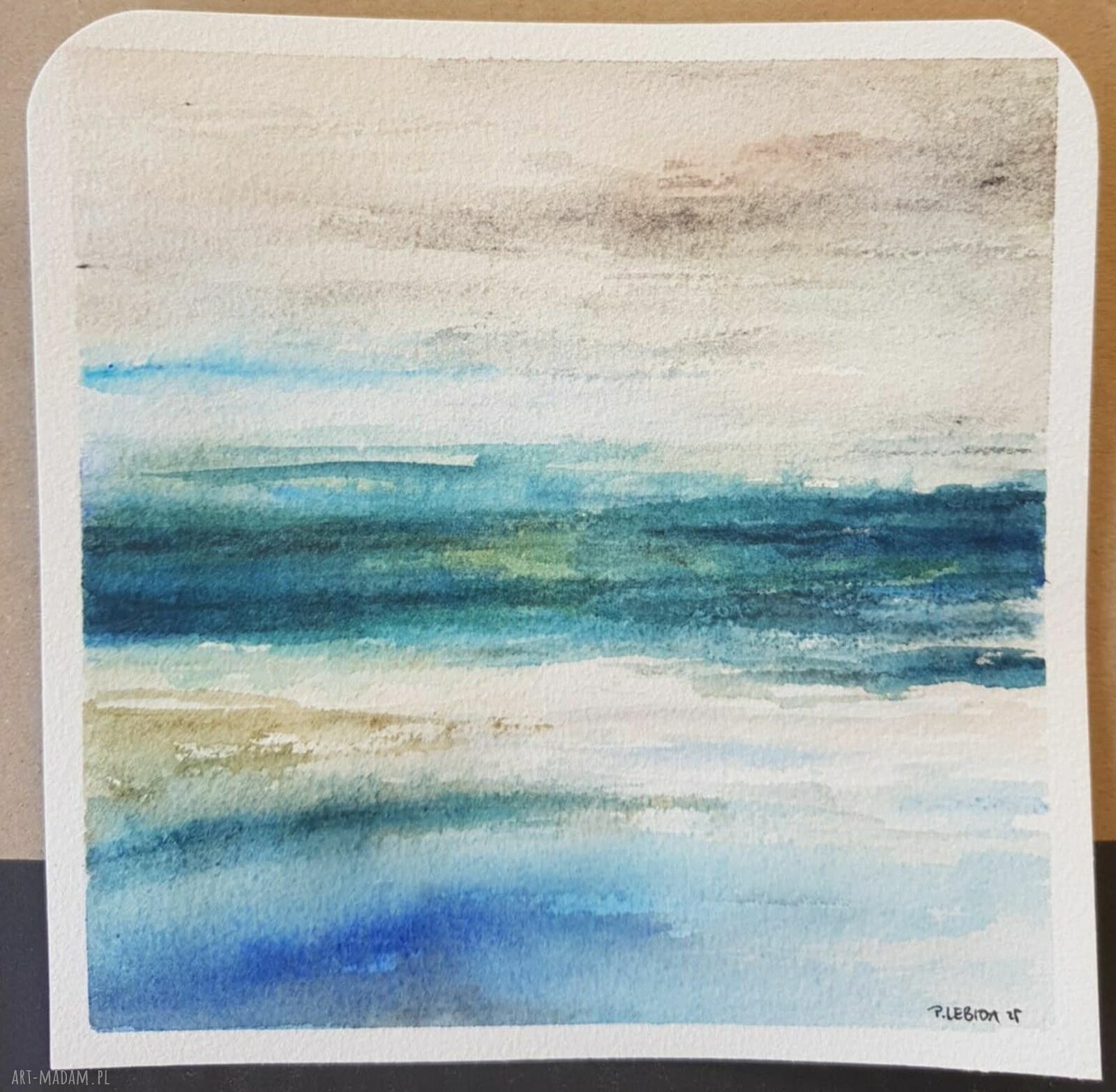 Morze - kwadratowa akwarela 15x15 cm