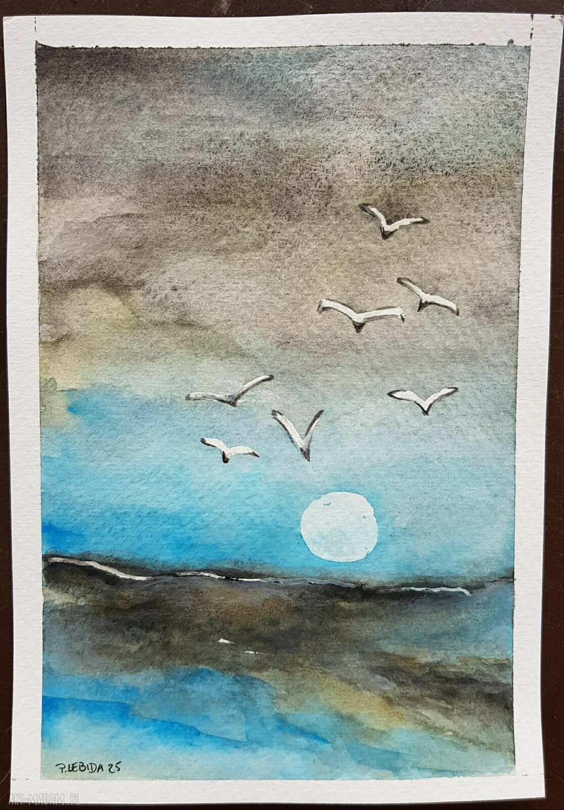 Morze - oryginalna akwarela 18 x 12,5 cm, sygnowana (bez oprawy)
