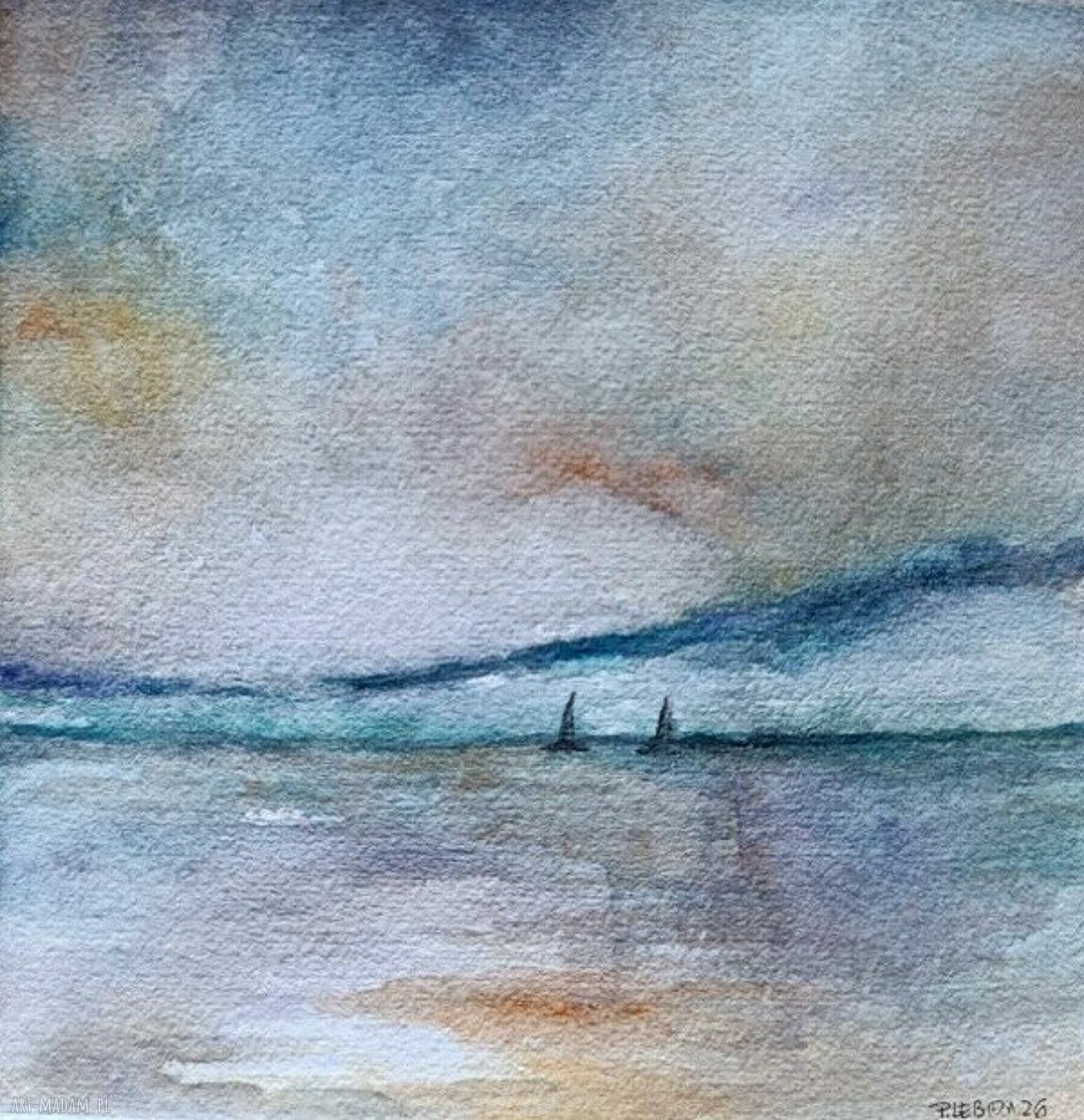 Morze - ręcznie malowana akwarela 20x20 cm, sygnowana (bez oprawy)
