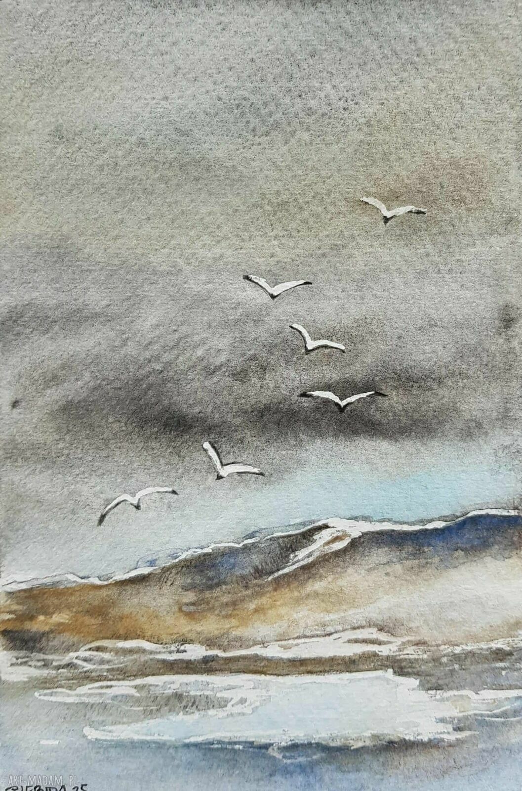 Oryginalna akwarela „Morze” 18 x 12,5 cm - bez oprawy