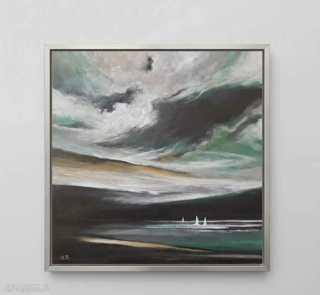 Obraz akrylowy Morze 40x40 cm, ręcznie malowany i sygnowany - bez ramy