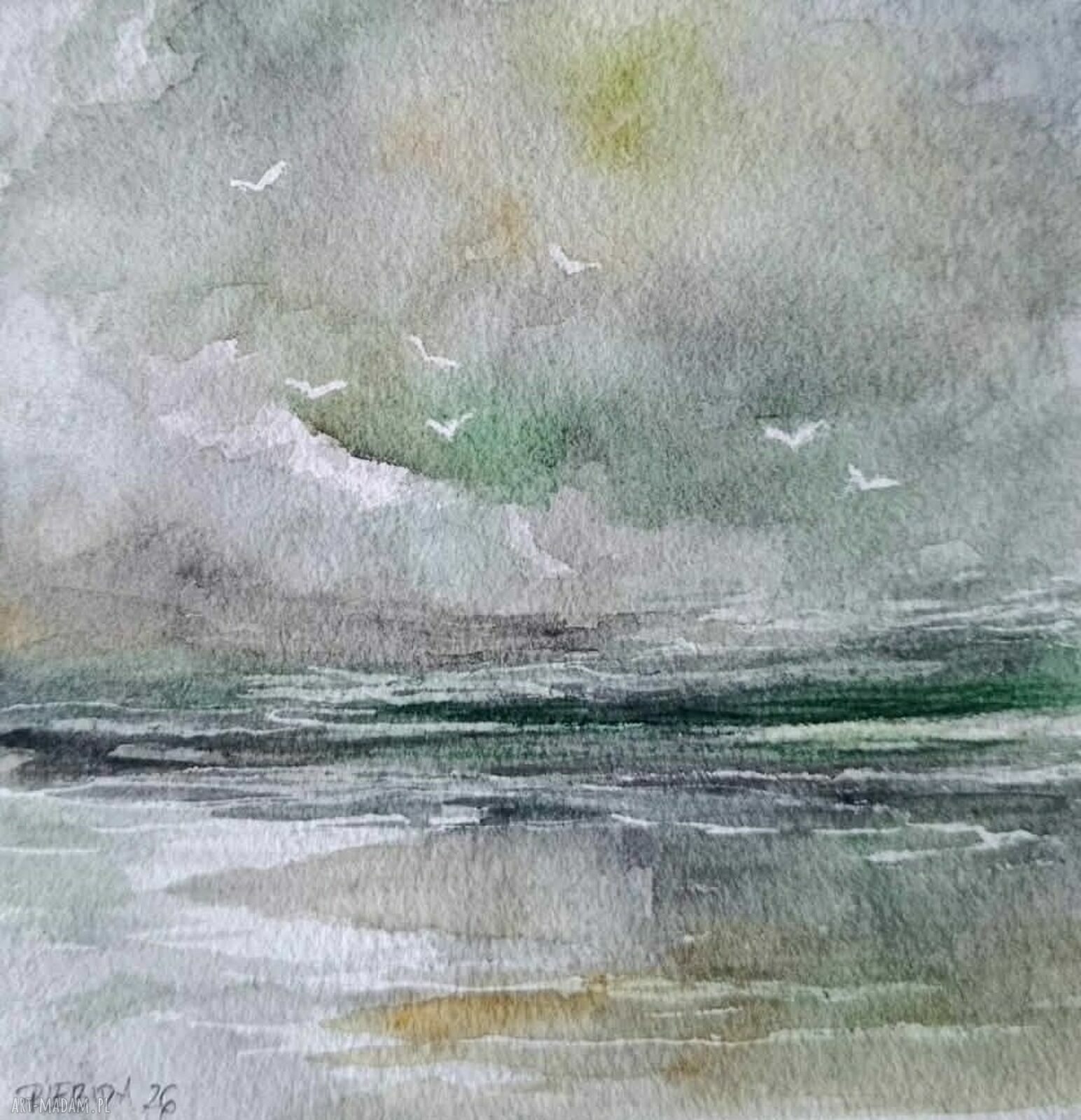 Morze - oryginalna akwarela 15 x 15 cm