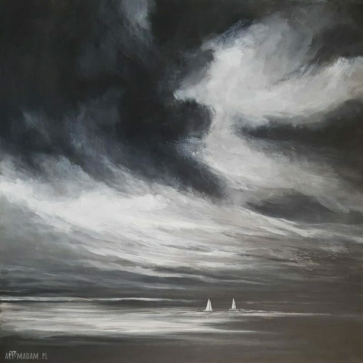 Morze - obraz akrylowy 60x60 cm z łodziami