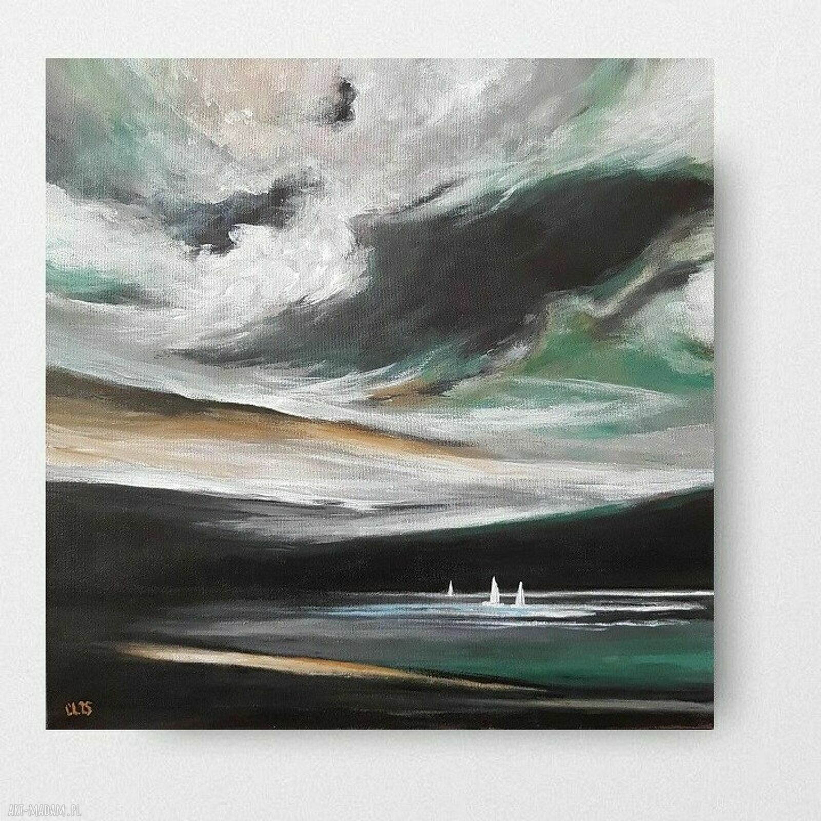 Obraz akrylowy Morze 40x40 cm, ręcznie malowany i sygnowany - bez ramy