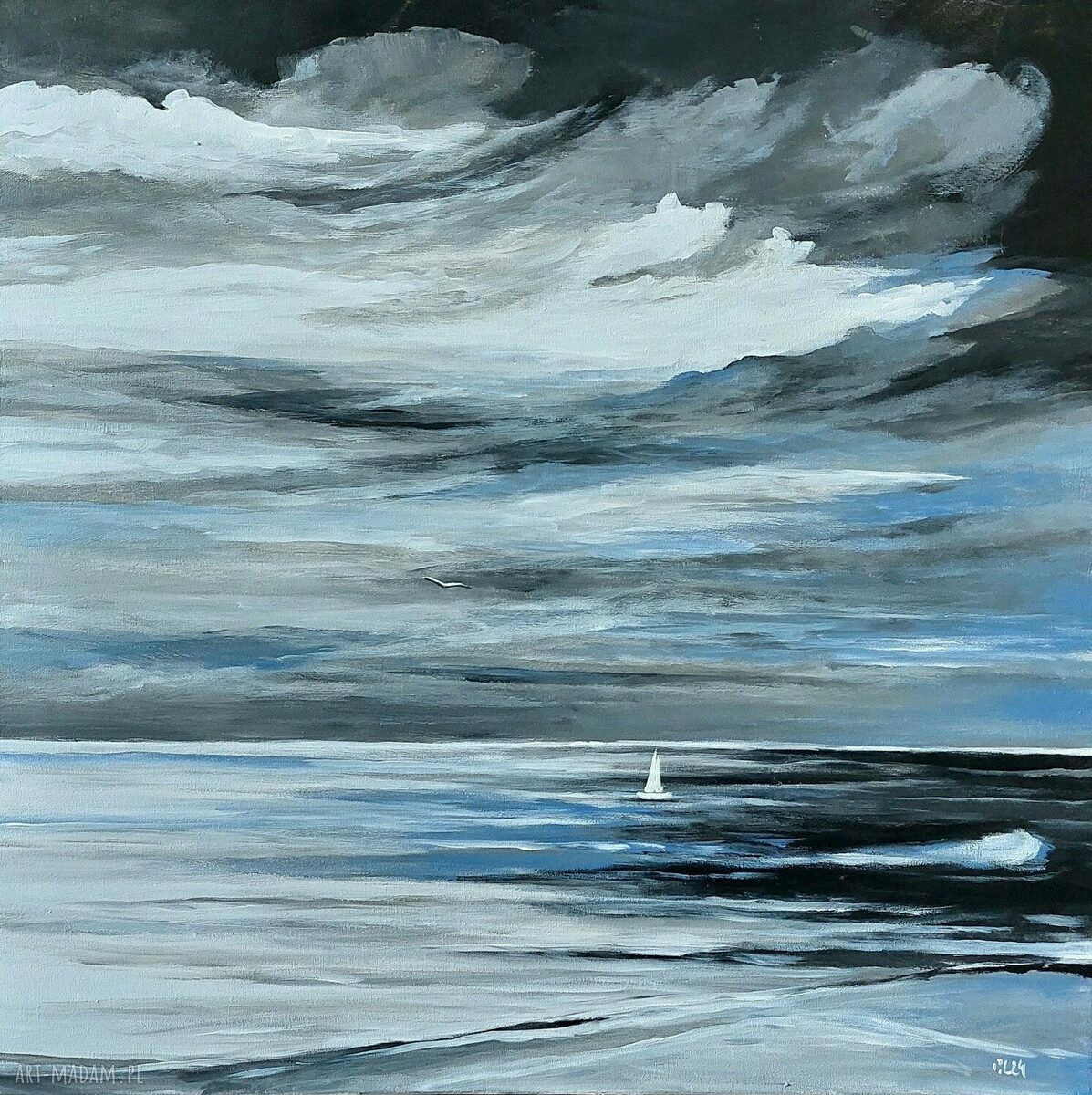 Morze - ręcznie malowany obraz akrylowy 60 x 60 cm (kwadrat)