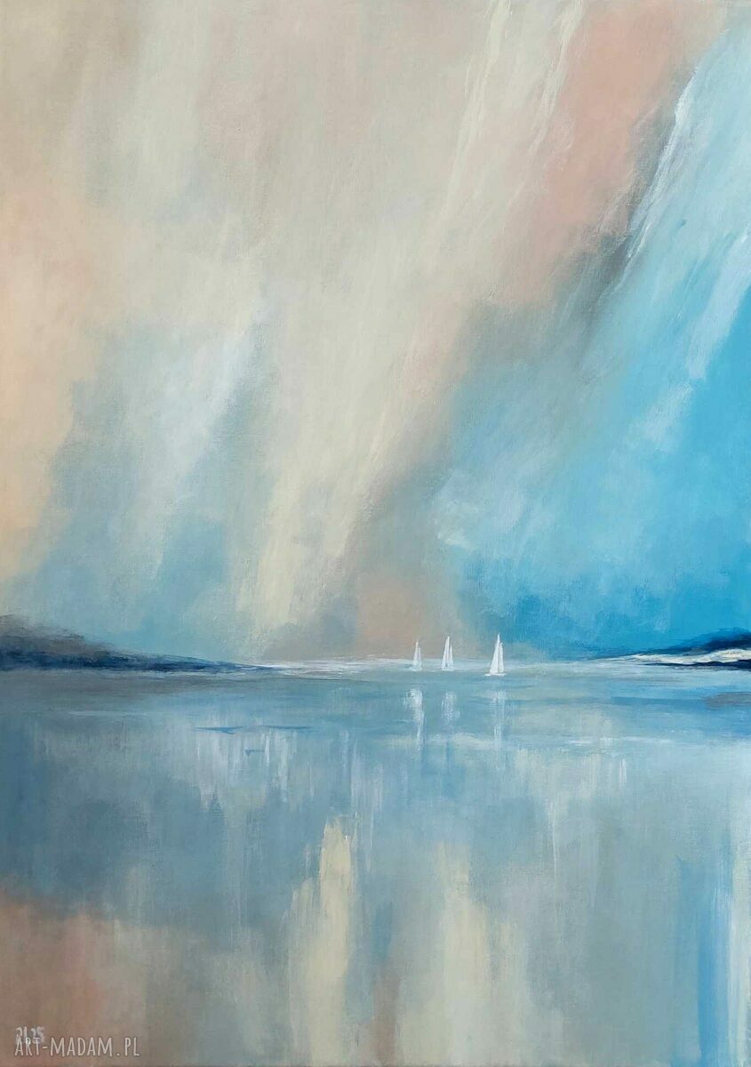Morze - nowoczesny obraz akrylowy 70x50 cm z łodziami
