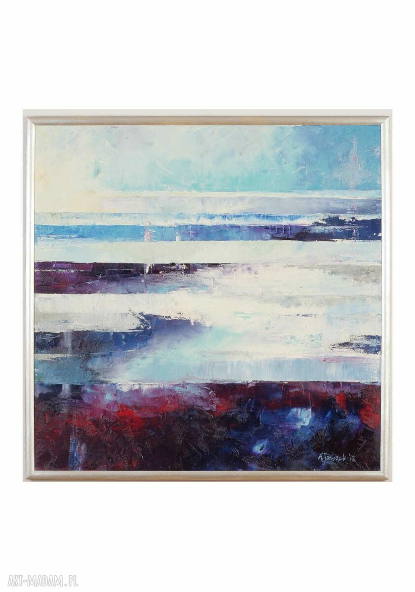 Morze - obraz olejny 80x80 cm w srebrnej ramie