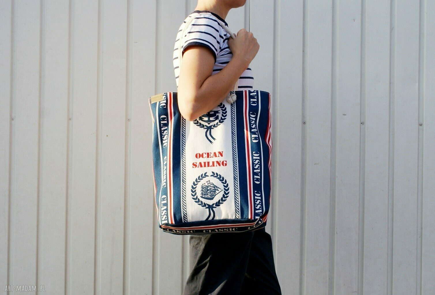Owal shopper marynarskie płótno Handmade