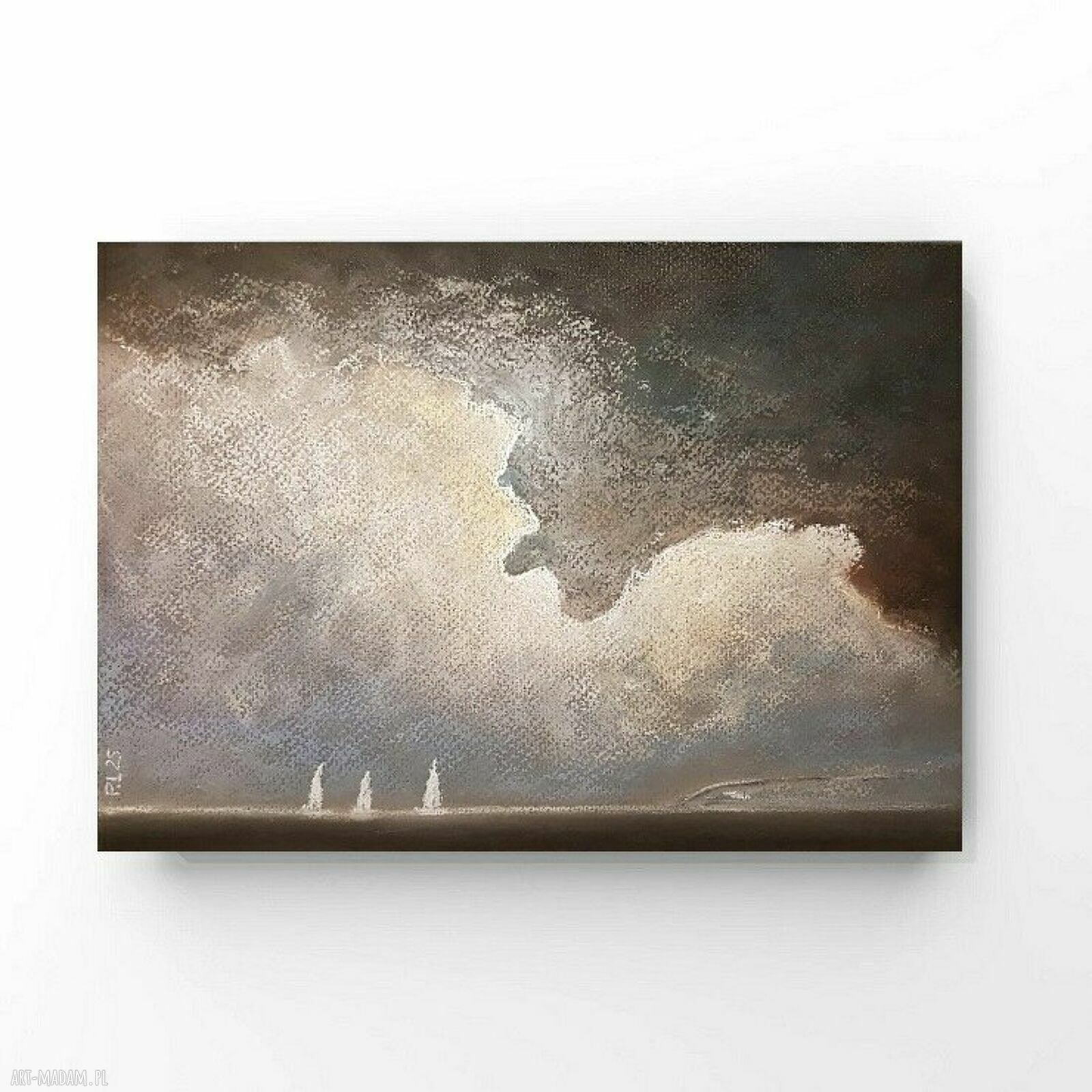 Obraz Morze A4 w pastelach suchych - szaro-żółto-czarny klimat