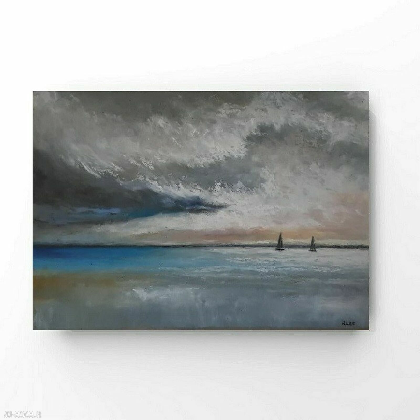 Morze - łodzie. Ręcznie rysowane pastels olejne A5 bez ramy