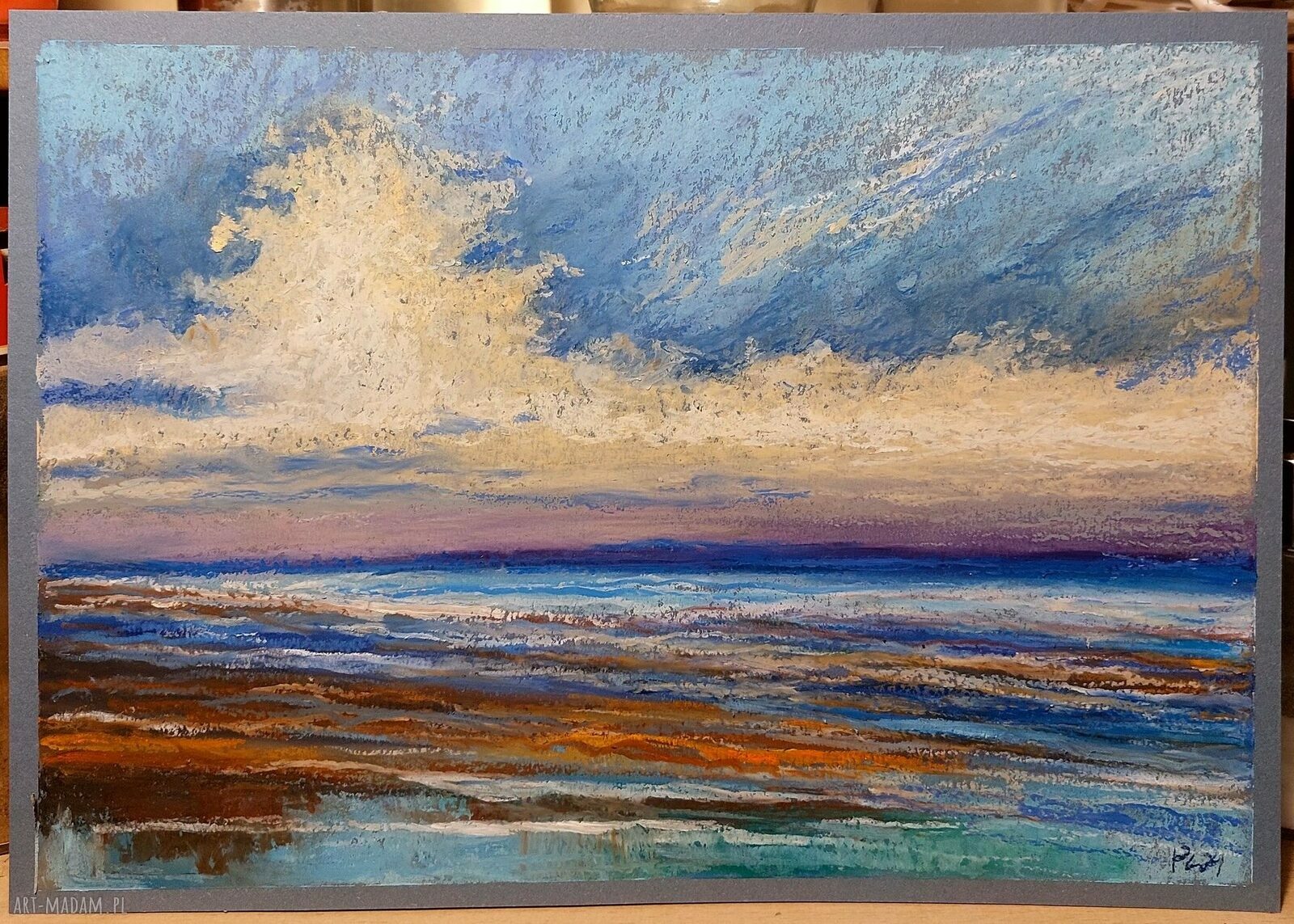 Morze - praca formatu A4 z pastelami olejnymi