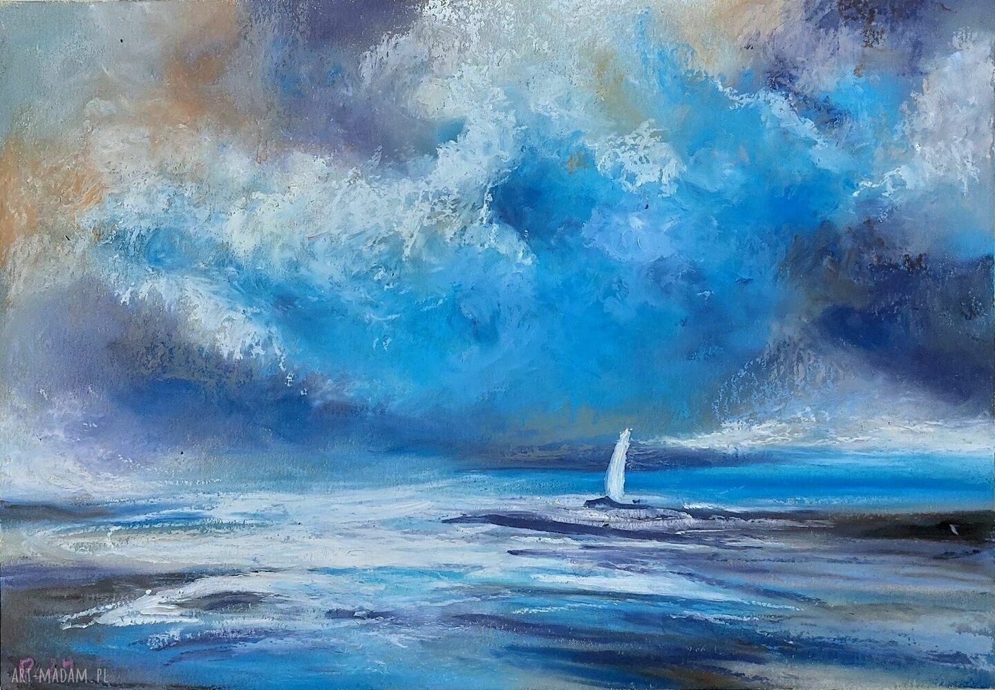 Morze - rysunek A4 w pastelach olejnych