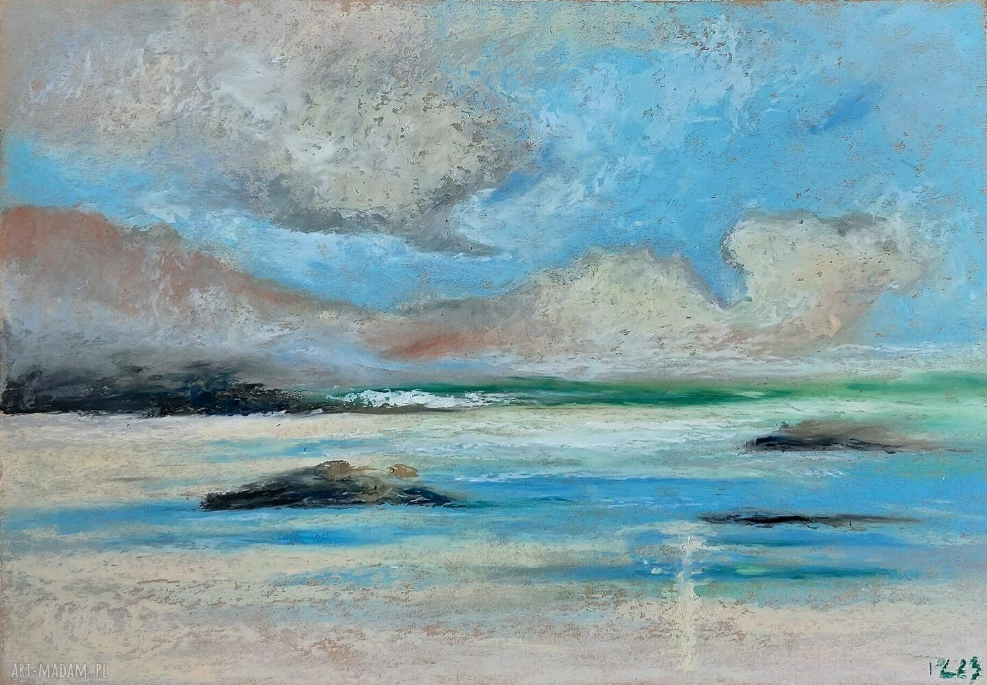 Morze - rysunek A4 z pastelami olejnymi