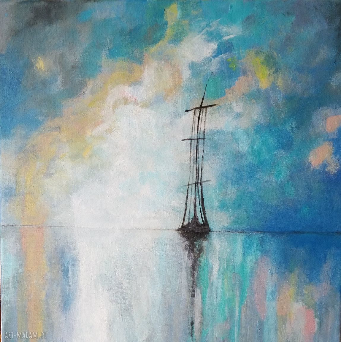Morze turkusowo-żółte - obraz akrylowy 35x35 cm