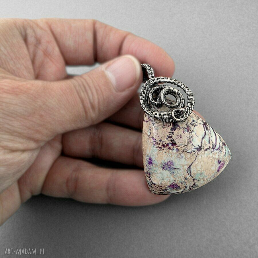 Mosa - duży wisior z jaspisem w oksydowanym srebrze (wire wrapping)