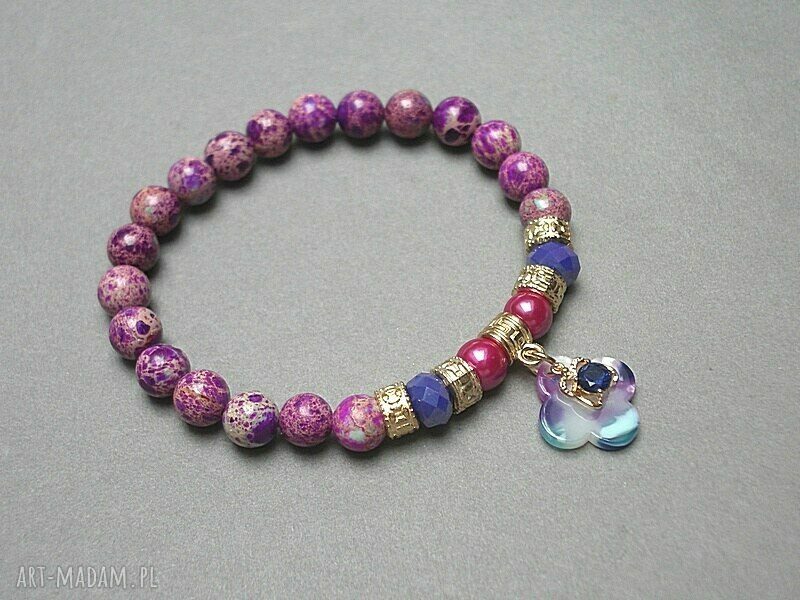 Mosaic Purple bransoletka z jaspisu cesarskiego ręcznie robiona biżuteria