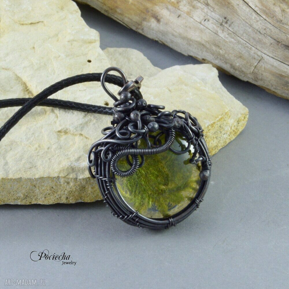 Naszyjnik terrarium z mchem - wisior z miedzi i szkła w wire wrapping