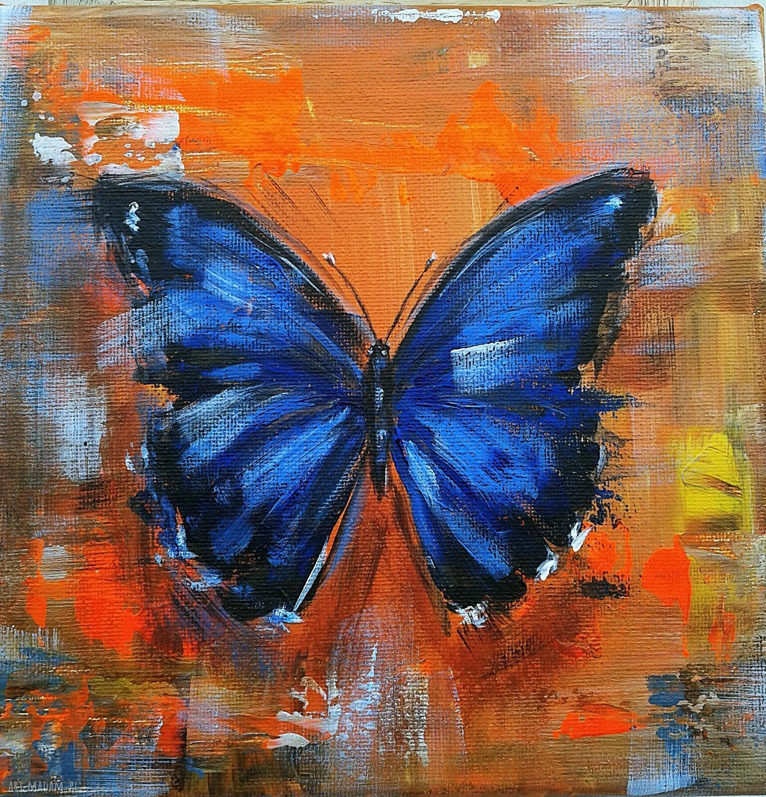 Motyl - ręcznie malowany obraz akrylowy 20x20 cm