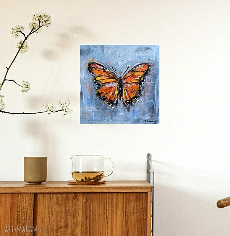 Obraz akrylowy Motyl - ręcznie malowany na płótnie 29x29 cm
