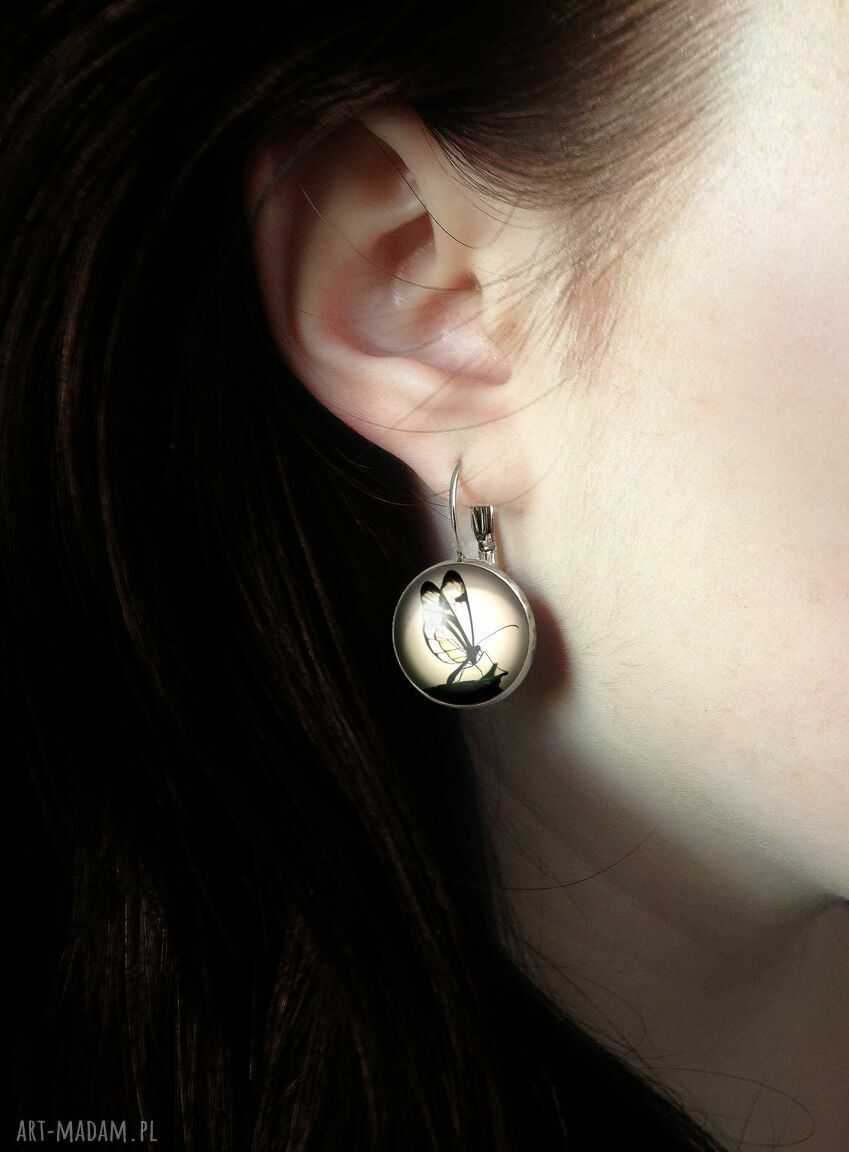 kolczyki: Motyl w sepii duże kolczyki wiszące Ręczne wykonanie