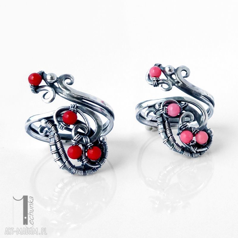 pierścionki: Motyle I srebrny pierścionek z koralem różowym handmade
