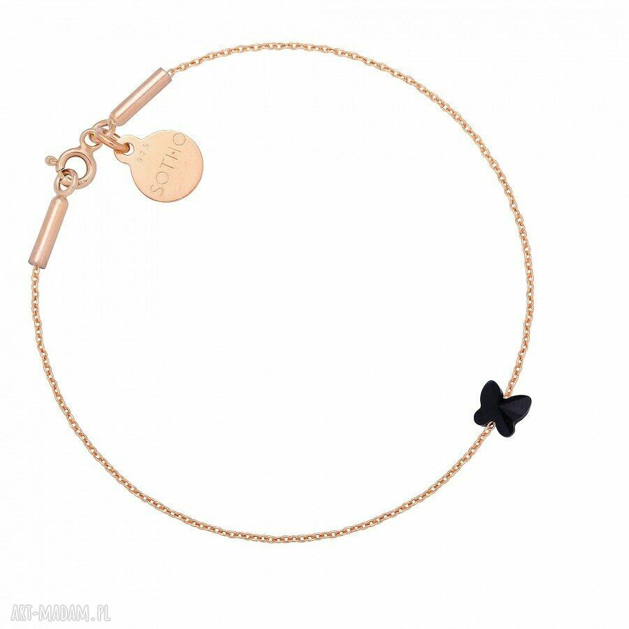 Bransoletka różowego złota zdobiona czarnym motylkiem swarovski®